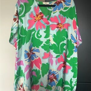 Entro Green and Pink Floral Blouse